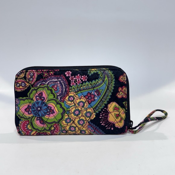 Vera Bradley Handbags - Vera Bradley Wristlet Wallet Quilted Black w Multi Color Paisley Symphony in Hue